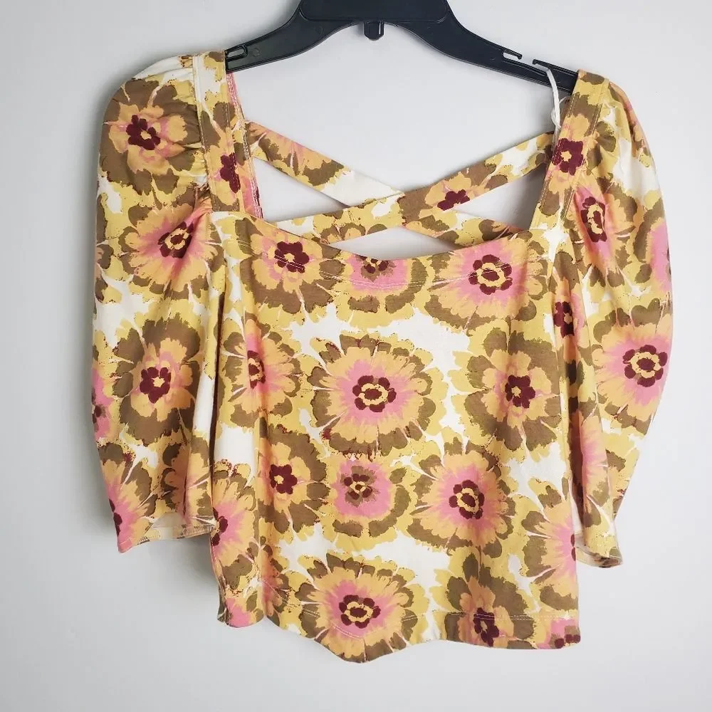 Free People Floral Crossback Top Size Large